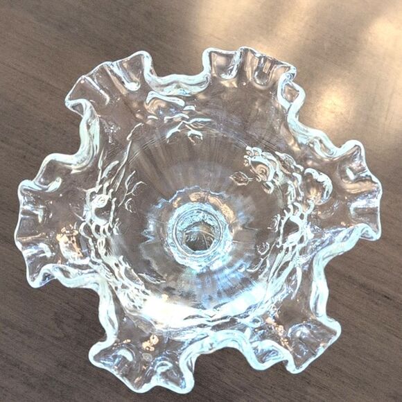 Vintage Fenton Glass Floral Crimped Ruffle Edge Compote Pedestal Candy Dish - Picture 6 of 10